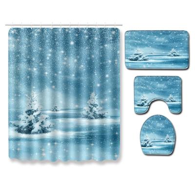 China DB Viable Crystal Pattern Bathroom Mat Set With 3 Piece Anti-Slip Shower Curtain for sale