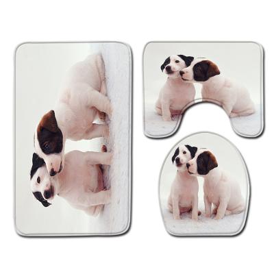 China DB Digital Printed Size Dog Sustainable Hot Sale Large Design 3 Pcs Of Bath Toilet Set Mats for sale