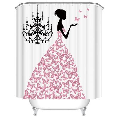 China Sustainable DB Newly Design Custom Peach Color Bathroom Shower Curtain For Girl Shower for sale