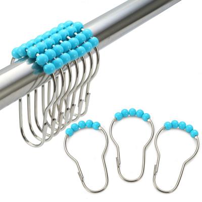 China DB Minimalist Acrylic Lake Beads Metal Hardware Ring Shower Curtain Hooks For Blue Curtain for sale