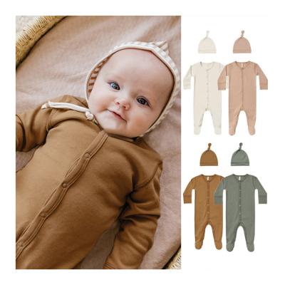 China Spandex/Cotton Spring Autumn Ribbed Baby Clothes Sleep Suits Newborn Baby Girls Boy Footie Rompers Jumpsuit for sale