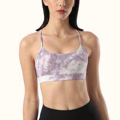 China 2022 Hot Sale New Gym Women Fitness Breathable Custom Sports Bras Print Link Dye Workout Yoga Sports Bra for sale