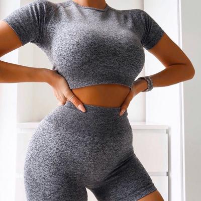 China Breathable Custom Seamless Gym Wear Women Sets Sport Leggings And Yoga Shorts Workout Top Athletic Sets for sale