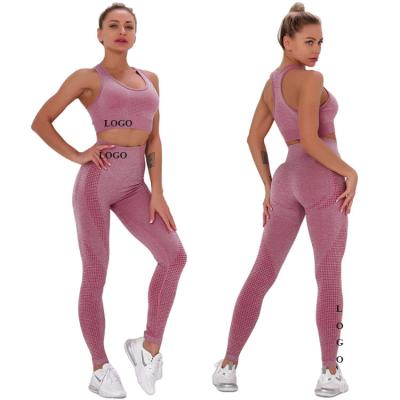 China Hip Yoga Suit Sports Fitness Suit Vest Women Yoga Pants Breathable Seamless Knitted Pants for sale