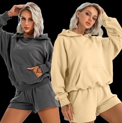 China Sustainable New Fashion Workout Sweatshirt Set High Quality Cotton Hoodies Loose Workout Short Women Sweatsuit for sale