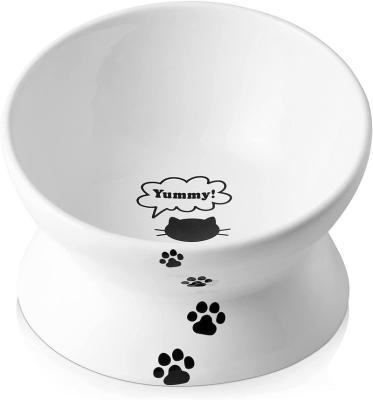 China Sustainable Wholesale Ceramic LUCKYPET2022 Pet Tilted CERAMIC RAISED CAT BOWL High Cat Food Bowls No Spill for sale