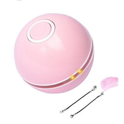 China Smart Cat Toys Ball Interactive Catnip USB Rechargeable Self Stocked Colorful Automatic Led Rotating Feather Bells Toys For Cats Kitten for sale