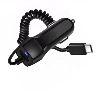 China Mobile Phone Type C Fast Car Charger Car Charging Left Adapter with 3ft Stretch Cord for Smartphone for sale