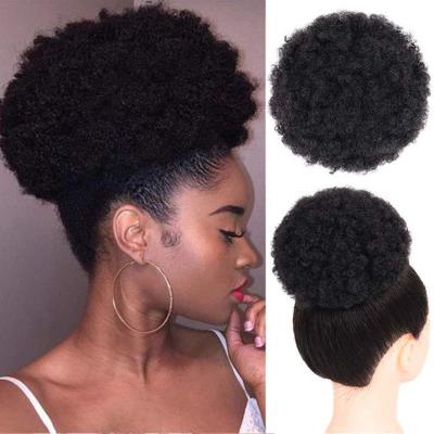 China Synthetic Hair afro ponytail Puff Afro Curly Ponytail Chignon Wig Drawstring Ponytail Short Afro Kinky Pony Tail Clip In On African Synthetic Hair Bun Pieces for sale