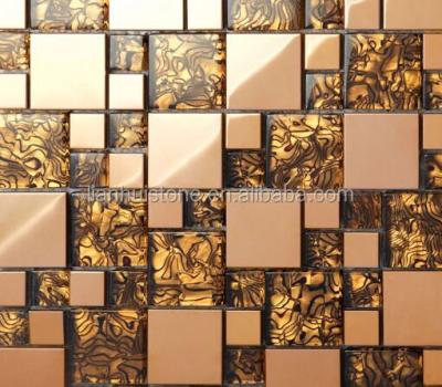 China Parquet Glass Mosaic, Marble Mosaic, Gold Selected Glass And Stone Mosaic Wall Slabs for sale