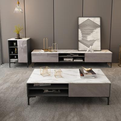 China (Other)Adjustable Modern White And Gray Marble Top Corridor Matching Coffee Table Set TV Stand And Mirror TV Stand for sale