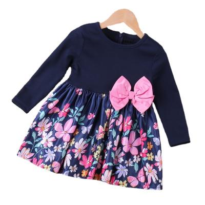 China Anti-Wrinkle Springs Baby Bow Dresses Polyester Baby Princess Clothes Printed Long Sleeve Bridesmaids Dresses for sale