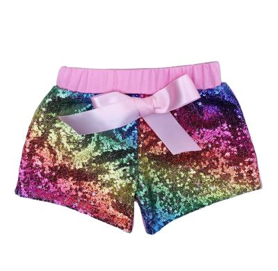 China Color Fade Proof Hot Selling Baby Summer Shorts Bows Kids Shorts Boutique Toddler Girl Sequin Shorts Cotton for sale