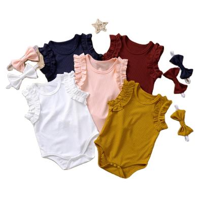 China Hot Selling Cotton Newborn Baby Romper With Headband Infant Clothes Cotton Newborn Baby Rompers for sale