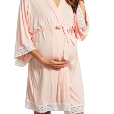 China Radiation Protection Casual Women Sleepwear Lace Robe For Pregnant Women Nursing Loose Bra Lace Women Pajamas for sale