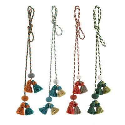 China Small hanging accessories for roman curtains Chinese curtain bobble tassel fringe sew pastoral rope curtain tiebacks tassel for sale