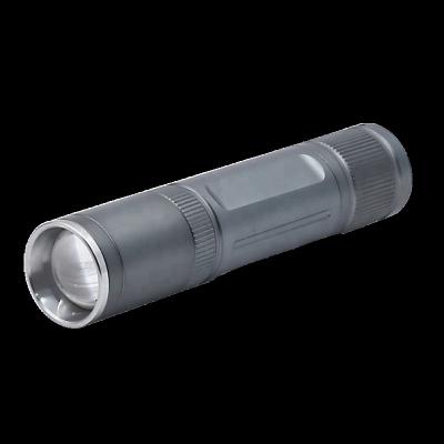 China Dual Light Sources 3 Watt XPE 140 Lumens18650 Battery Rechargeable Aluminum Alloy LED Zoom Torch Flashlight White And Purple Light for sale