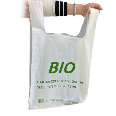 China Security Hotsale custom printed biodegradable cornstarch grocery carrier compostable d2w cob T-shirt shopping plastic bags for sale