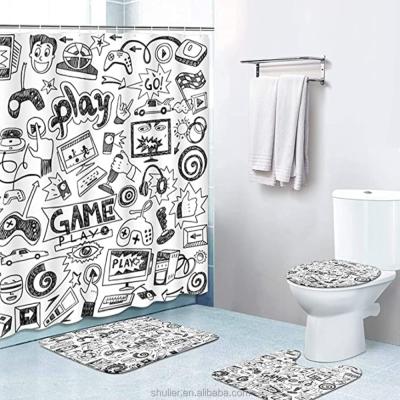 China Sustainable Gamer Shower Curtain Sets Luxury Custom Design Polyester Bathroom Set Digital Printed Shower Curtain for sale