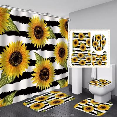 China Viable Custom Design Digital Printed Shower Curtain Sets Polyester Bathroom Cartoon Set Shower Curtain for sale