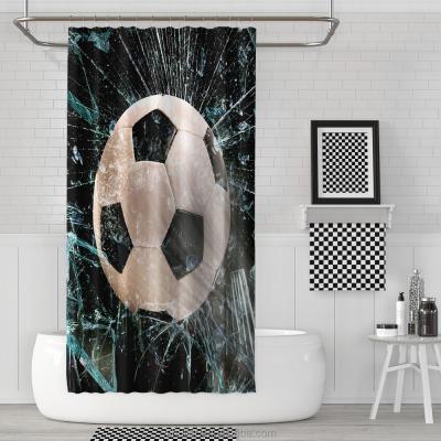 China Sustainable Wholesale Luxury Polyester Material Football Print Shower Curtain for sale