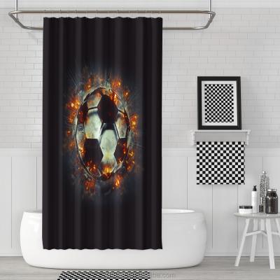 China Sustainable Wholesale High Quality Fire Soccer Print Polyester Waterproof Shower Curtain for sale