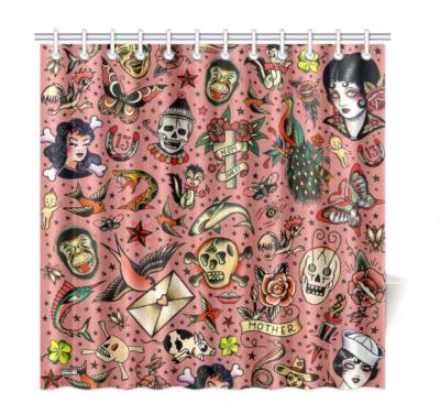 China Viable Old School Tattoo Shower Curtain - Instant Vintage Tattoo Novelty Shower Curtain for sale