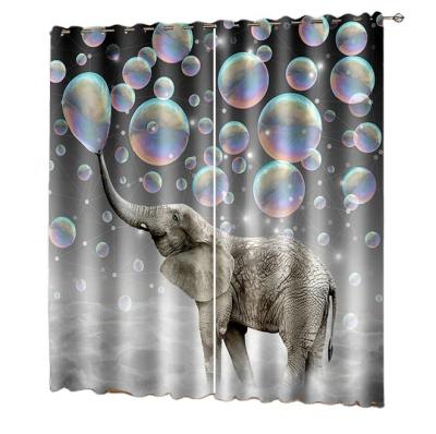 China Wholesale Black Design Blackout Fabric Silk Fabric Living Room Bedroom Blackout Amazon Elephant Luxury Curtains for sale