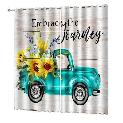 China Sunflower Car Design Customized Print Blackout Curtain Blackout Fabric Living Room Digital Curtain Fabric for sale