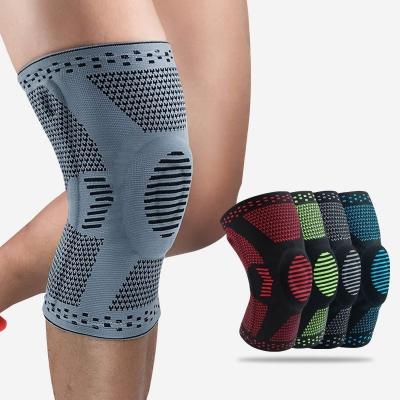 China Sports Knee Pad Knitted Knee Brace Joint Support A-slip Spring Knee Pads Nylon Patella Protector Knee Pads With Silicone Gel for sale