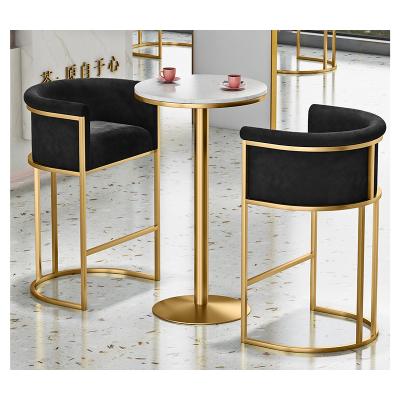 China Selling European Luxury Iron Velvet Cushion High Top Amazon Bar Stool Set Chair Bar Furniture for sale