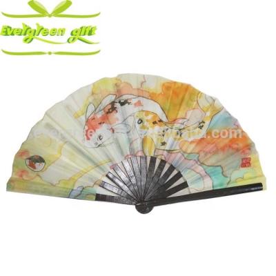 China China Custom Printing Size 13 Inch Big Bamboo Cloth Sports Kungfu Folding Hand Fan for sale