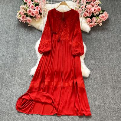 China Plus Size Women's Dresses Spring O-neck Maxi Dress Apparel Autumn Embroidery Bohemian Dress Woman Long Sleeve for sale