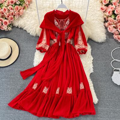 China Sustainable Women's Clothing Autumn Embroidery Bohemian Dress Spring O-Neck Maxi Dress Women Casual Dresses Long Sleeve for sale