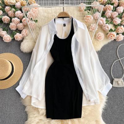 China Viable Hot Selling Insist Summer Ladies Ladies Sexy Split Sunscreen Shirt Halter Neck Halter Neck Dress Two Piece Set Dresses Women Clothing for sale