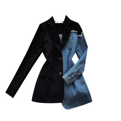 China Fashion Loose Irregular Slim Patchwork Jacket Design Waterproof Special Suit Women's Denim Coat Women's Loose Breasted Coat Female for sale