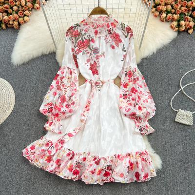 China Vintage Women Viable Bridesmaids Dresses Spring Casual Dress Vestidos Elegantes Para Mujer Print Autumn Long Lantern Sleeve Floral for sale