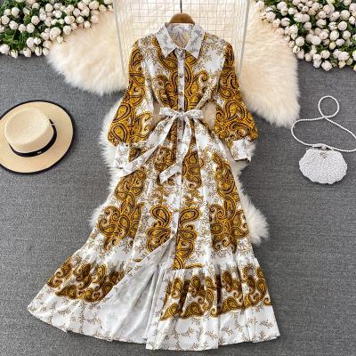 China Viable Bridesmaids Dresses Contrast Color Women Spring Casual Dress Vestidos Elegantes Para Mujer d'Autumn Long Sleeve Floral Print for sale