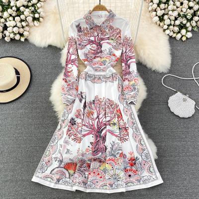 China Vintage Women Viable Bridesmaids Dresses Spring Casual Dress Vestidos Elegantes Para Mujer d'Autumn Long Sleeve Floral Print for sale