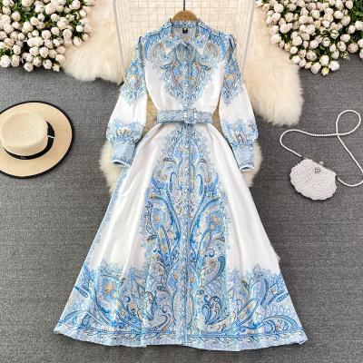 China Vintage Women Viable Bridesmaids Dresses Spring Autumn Long Sleeve Floral Print Maxi Dress Vestidos Elegantes Para Casual Mujer for sale