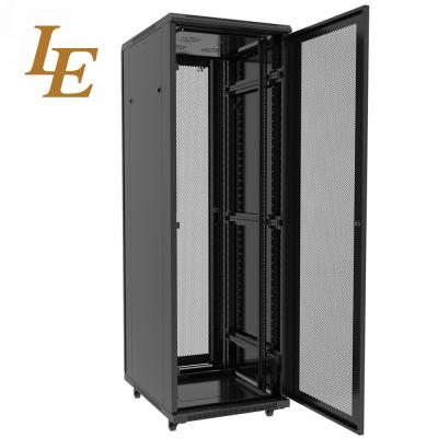 China 19-inch Factory Price RAL9004 Black RAL7035 Grey 18U 22U 27U 32U 37U 42U 45U 47U 600mm Width 600mm 800mm 1000mm Depth Floor Standing Server Racks Mesh Front Door Vented Back Door High Ventilation for sale