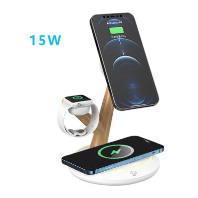 China Folding Tablet Mag Safe Dual Wireless Charger 15W 3 in 1 Magnetic Duo Wireless Charger Station for Iphone 12 Apple Watch Fast Charger for sale