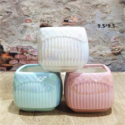 China Creative Nordic colorful ceramic flowerpot simple electroplating durable material round color geometric square juicy flowerpot for sale