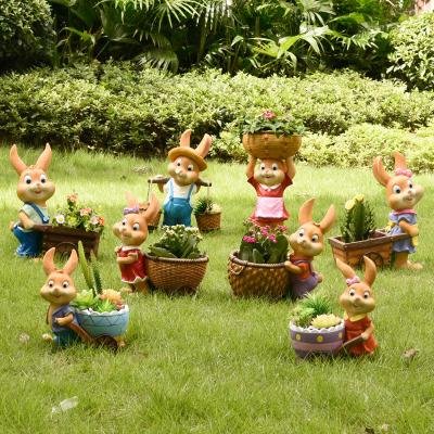 China Resin minimalist hot sale flowerpot animal statue rabbit statue garden decoration for sale