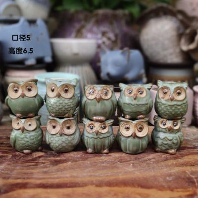 China Owl Pot Ceramic Flowerpot Flowing Glaze Succulent Pots Minimalist Ceramic Mini Owl Flowerpot Ornaments for sale