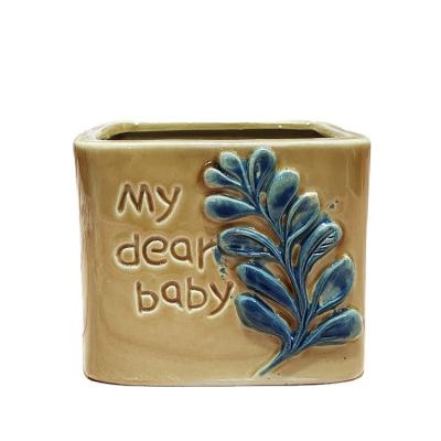 China European Minimalist European Ceramic Fleshy Flowerpot Wholesale Small Square Green Plant Container Flowerpot Plant Potted Plants for sale