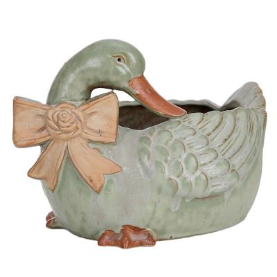 China Minimalist Green Ceramic Container Flower Pot Cactus Enamel Duck Plant Juicy Plant Flowerpot for sale