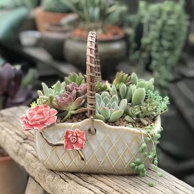 China Minimalist Hanging Ceramic Succulent Basket Flower Pots Balcony Decoration for sale