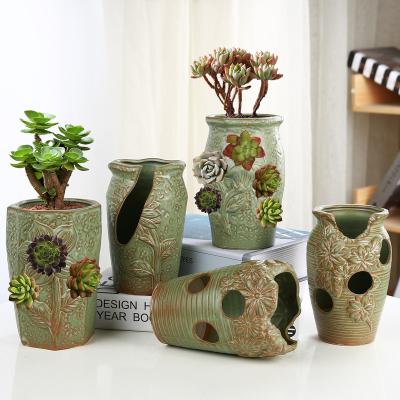 China Flowerpot Creative Fleshy Multi-hole Ceramic Multi-hole Personality Incision Porous Basin for sale