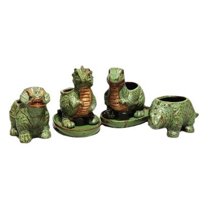 China Minimalist Multi Animal Ceramic Dinosaur Small Meat Plant Cartoon Plant Gardening Ornaments Small Creative Potting Utensils Tableware for sale